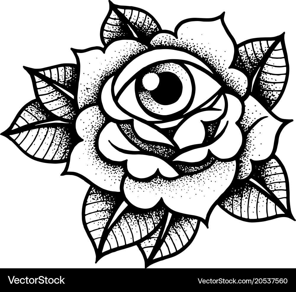 Old School Rose Tattoo with Eye Vector Image