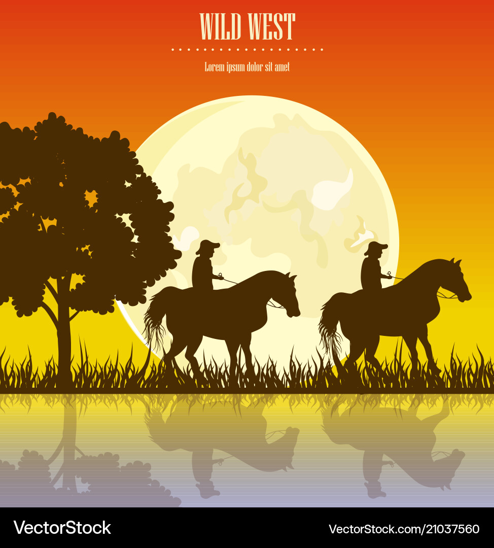 Wild West Sonnenuntergang Cowboy Männer Wild West Sonnenuntergang Cowboy Männer vektorbild