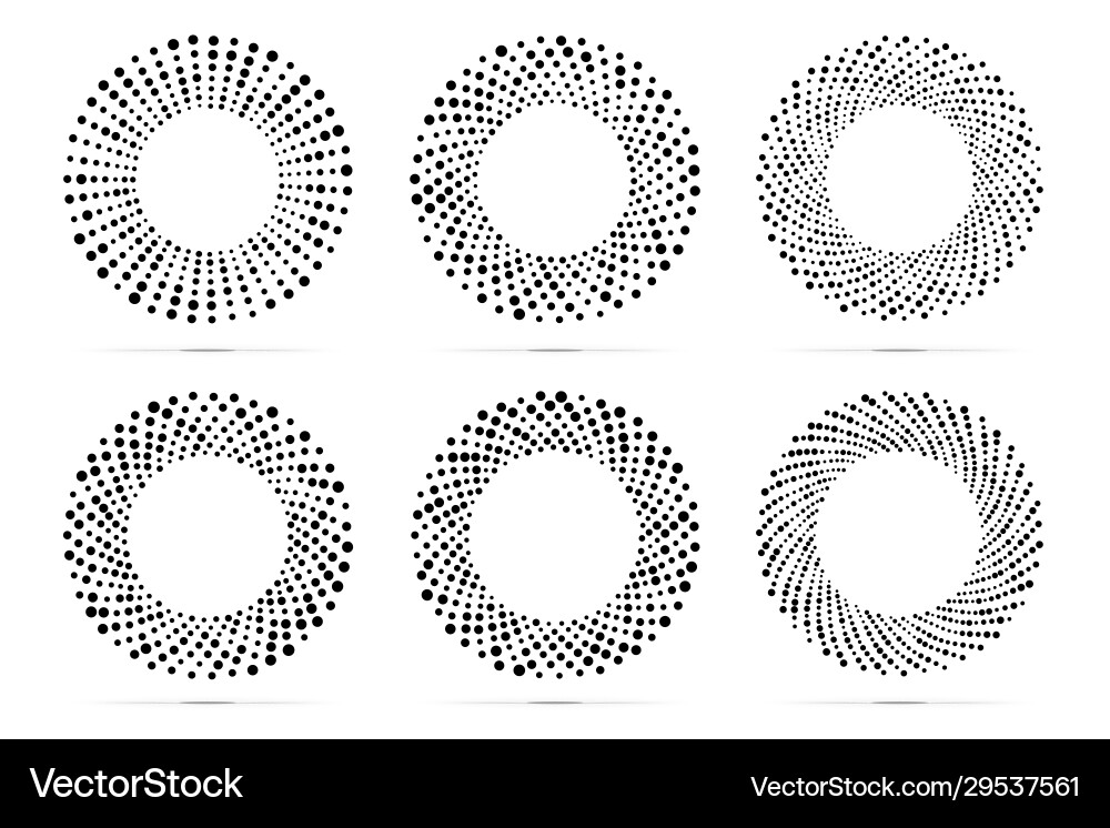 Halftone circle dotted frames set dots logo vector image