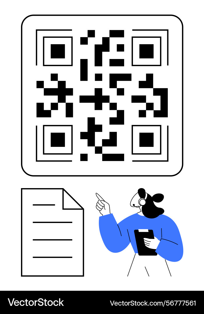 Qr code scanning concept with document and person Qr code scanning concept with document and person vector image