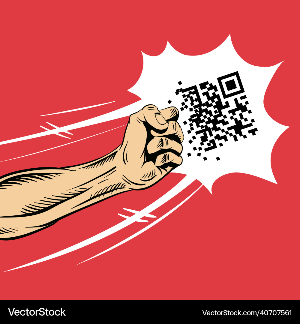 Smashed the qr code with a blow of hand Vector Image