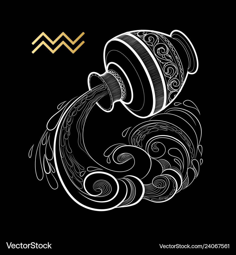 Zodiac sign aquarius isolated on black background Zodiac sign aquarius isolated on black background vector image