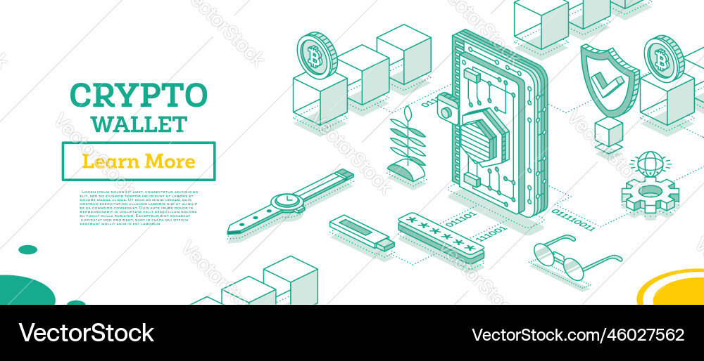 Isometric crypto wallet connected to blockchain Vector Image