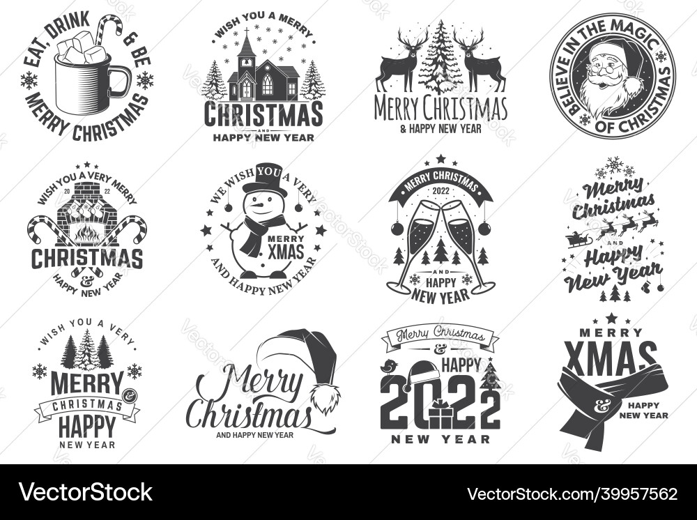 Set of merry christmas and happy new year stamp Set of merry christmas and happy new year stamp vector image