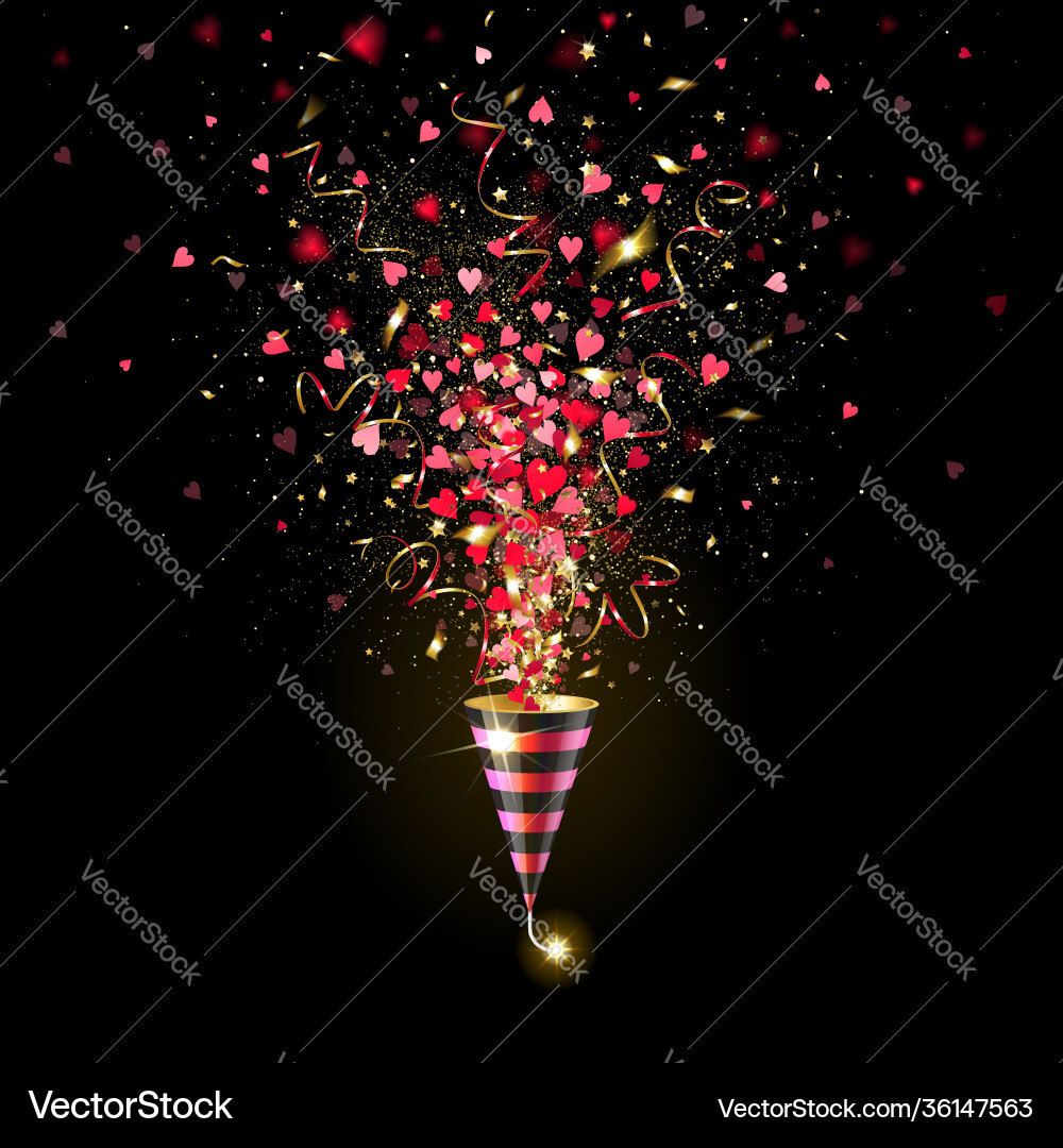 Exploding firecracker with gold confetti and red Exploding firecracker with gold confetti and red vector image