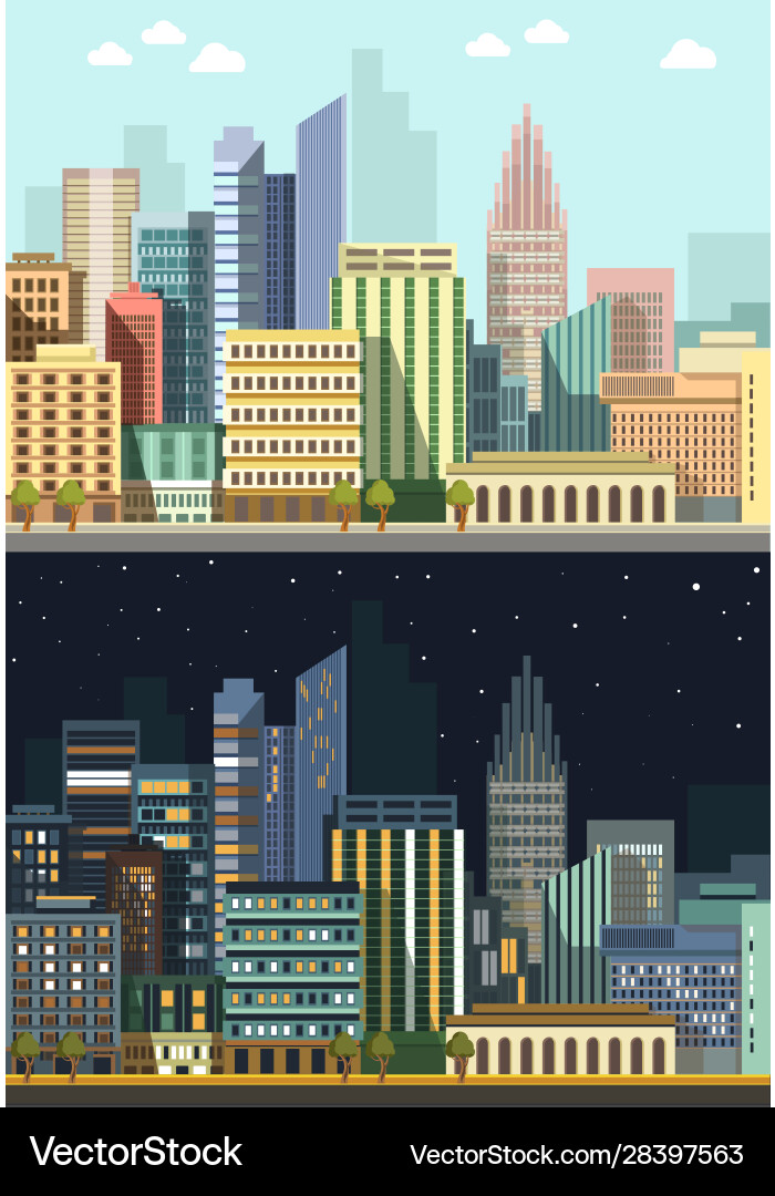 Stadtbild in Tag und Nacht Wolkenkratzer Stadt Stadtbild in Tag und Nacht Wolkenkratzer Stadt vektorbild