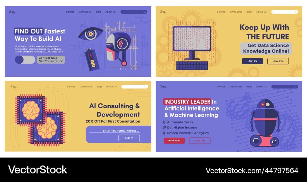 Artificial intelligence service at web banner set vector image