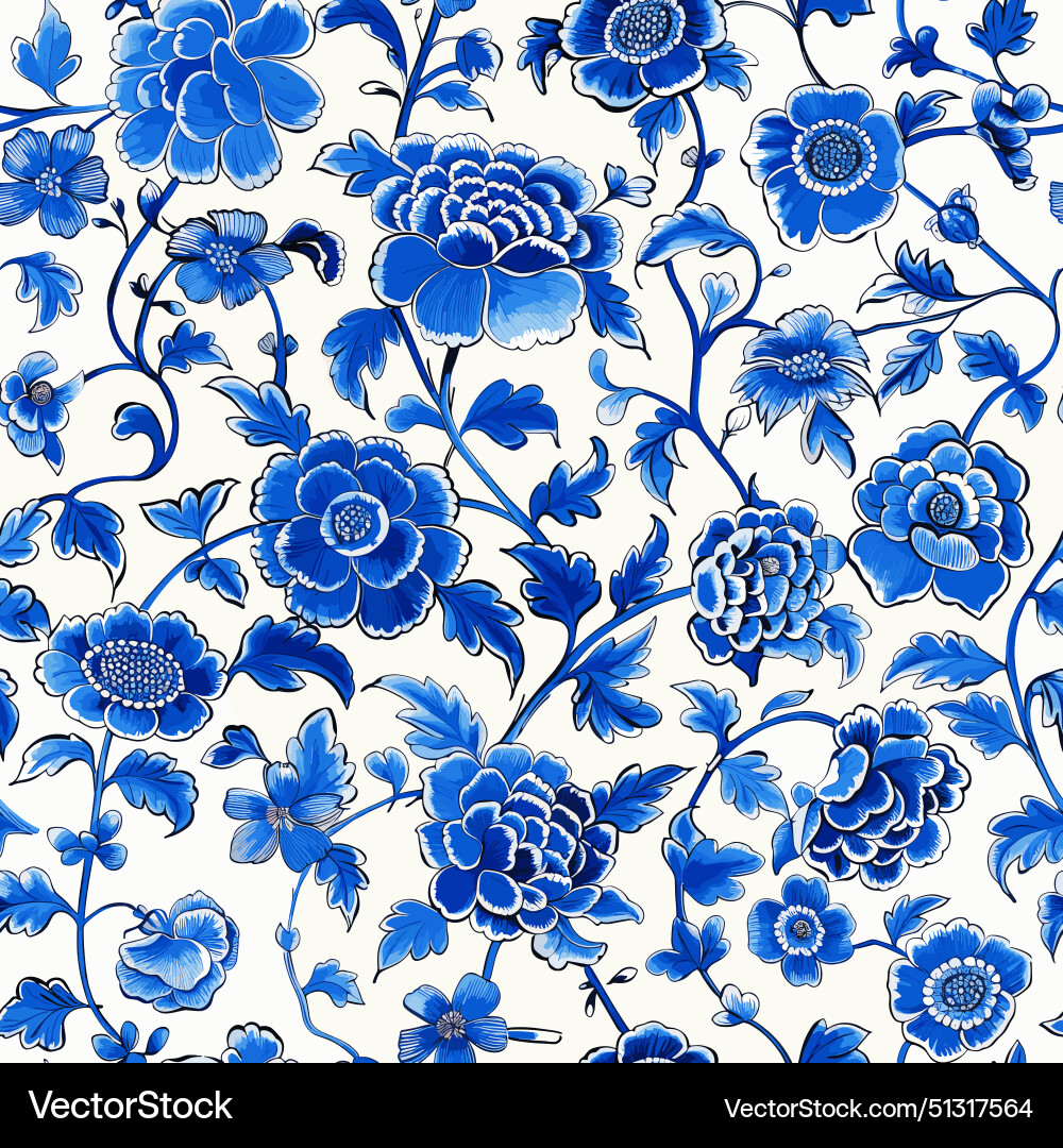 Blue flower pattern examples of chinese ornament 2 Vector Image