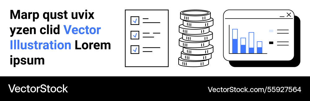 Checklist with bar graph analysis and coin stack Checklist with bar graph analysis and coin stack Vector Image