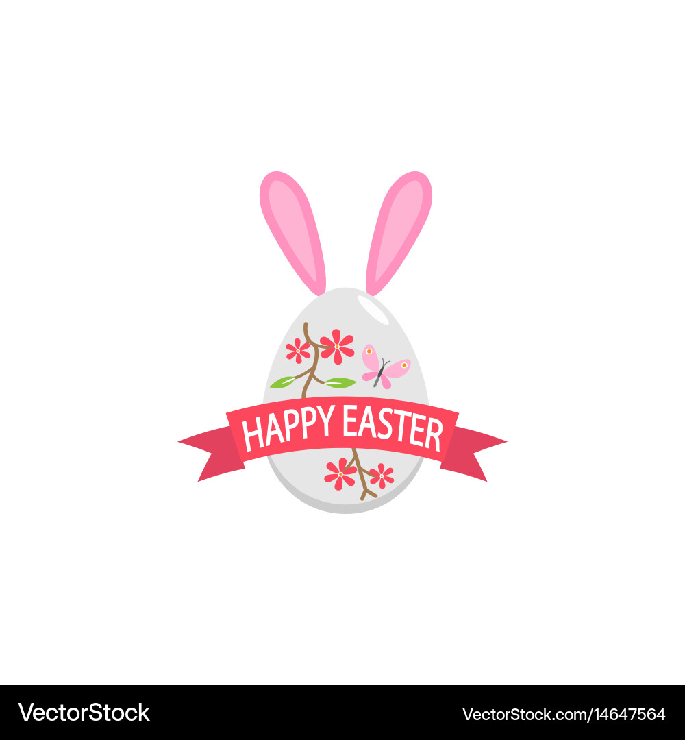 Happy easter egg with ribbon bunny ears flat icon Vector Image