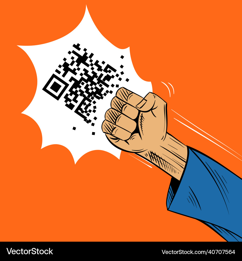 Smashed the qr code with a blow of hand Smashed the qr code with a blow of hand vector image