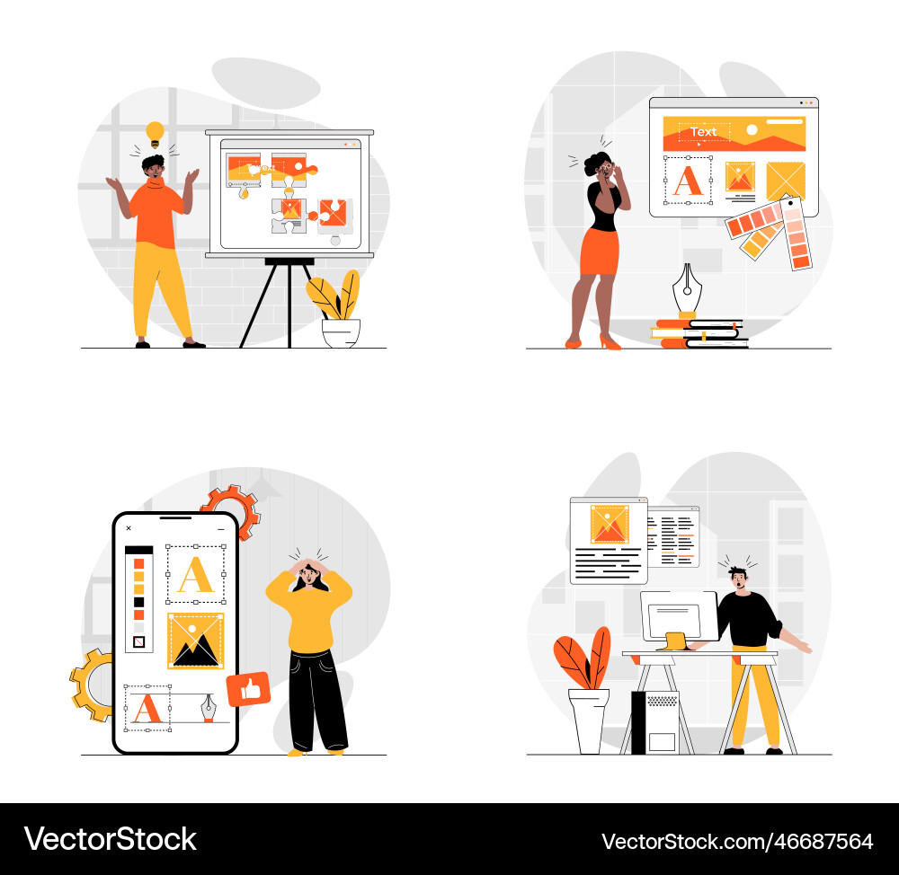 Web design concept with character set vector image