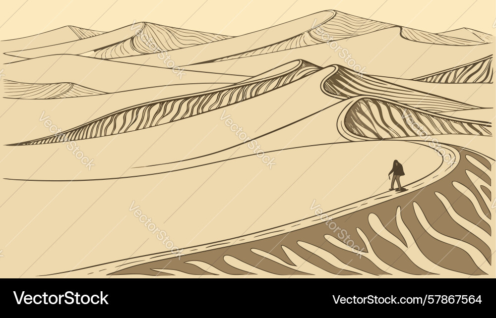 Winding desert path with footprints symbolizing Vector Image