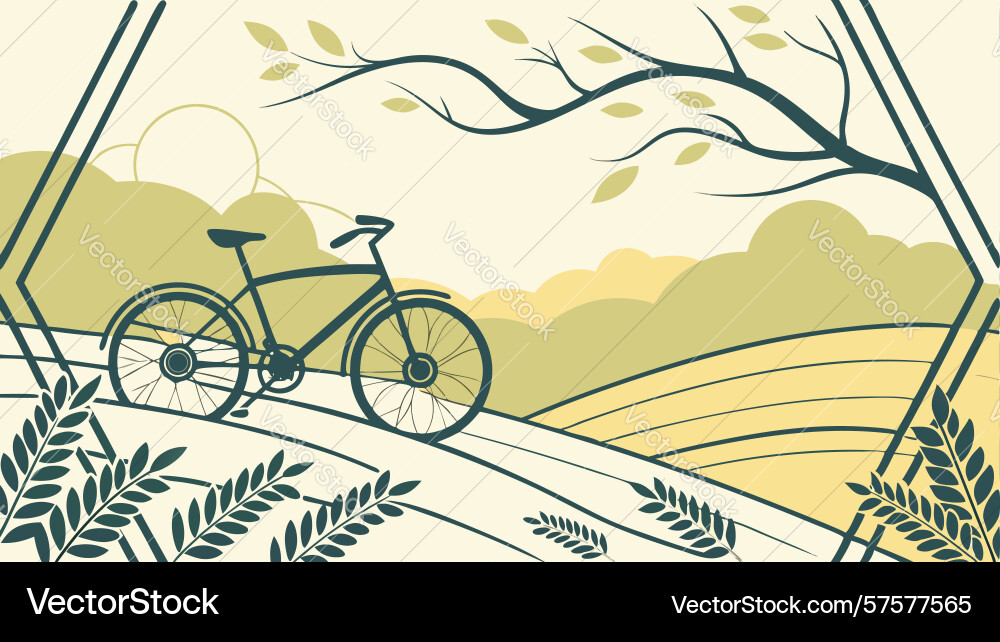 Bicycle in grain field path with abstract framing vector image