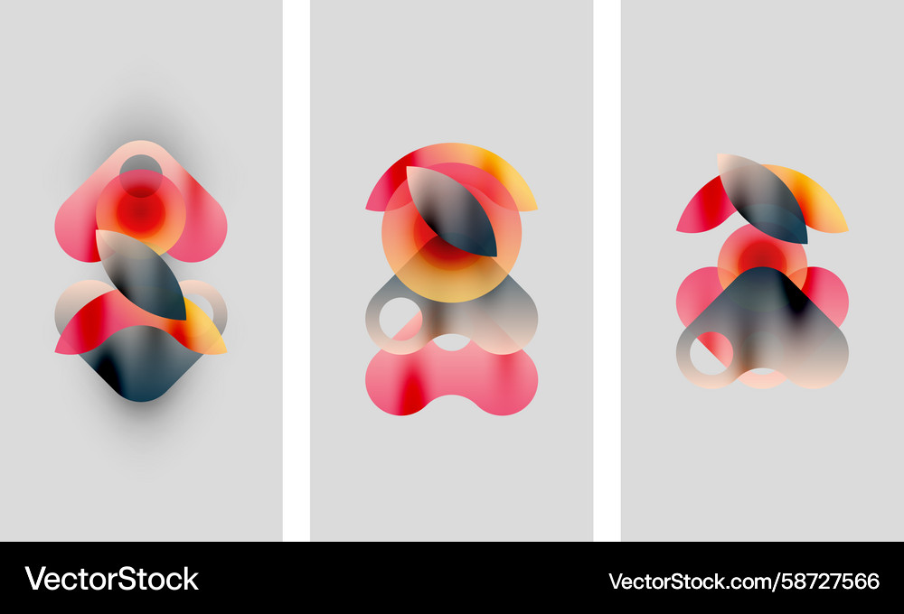 Abstract artwork three panels display overlapping Abstract artwork three panels display overlapping Vector Image