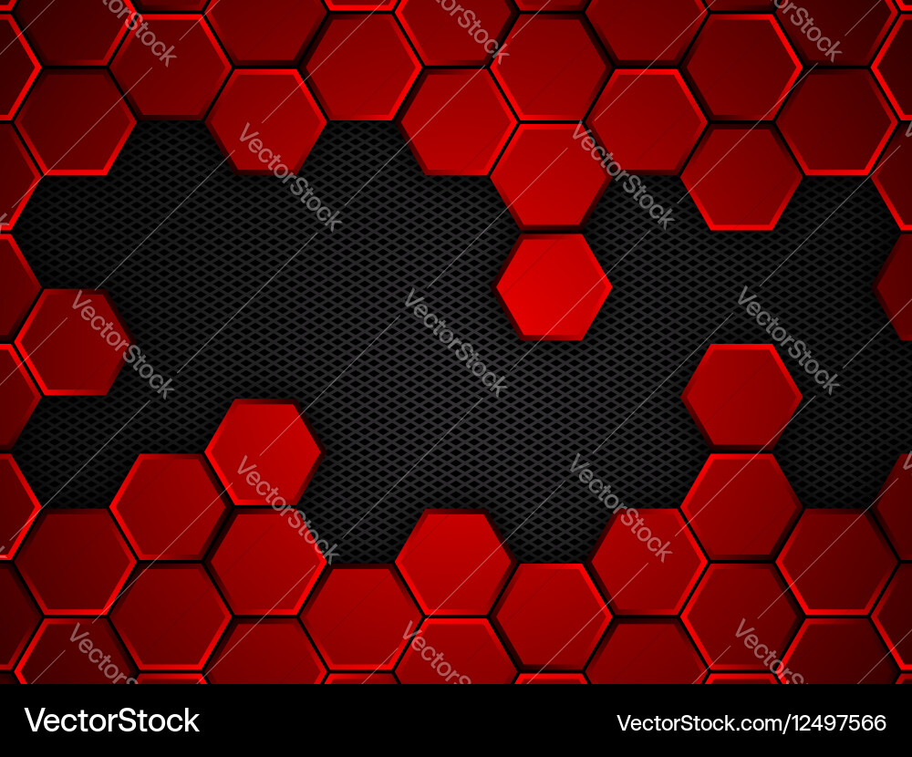 Abstract red and black background with hexagons Vector Image