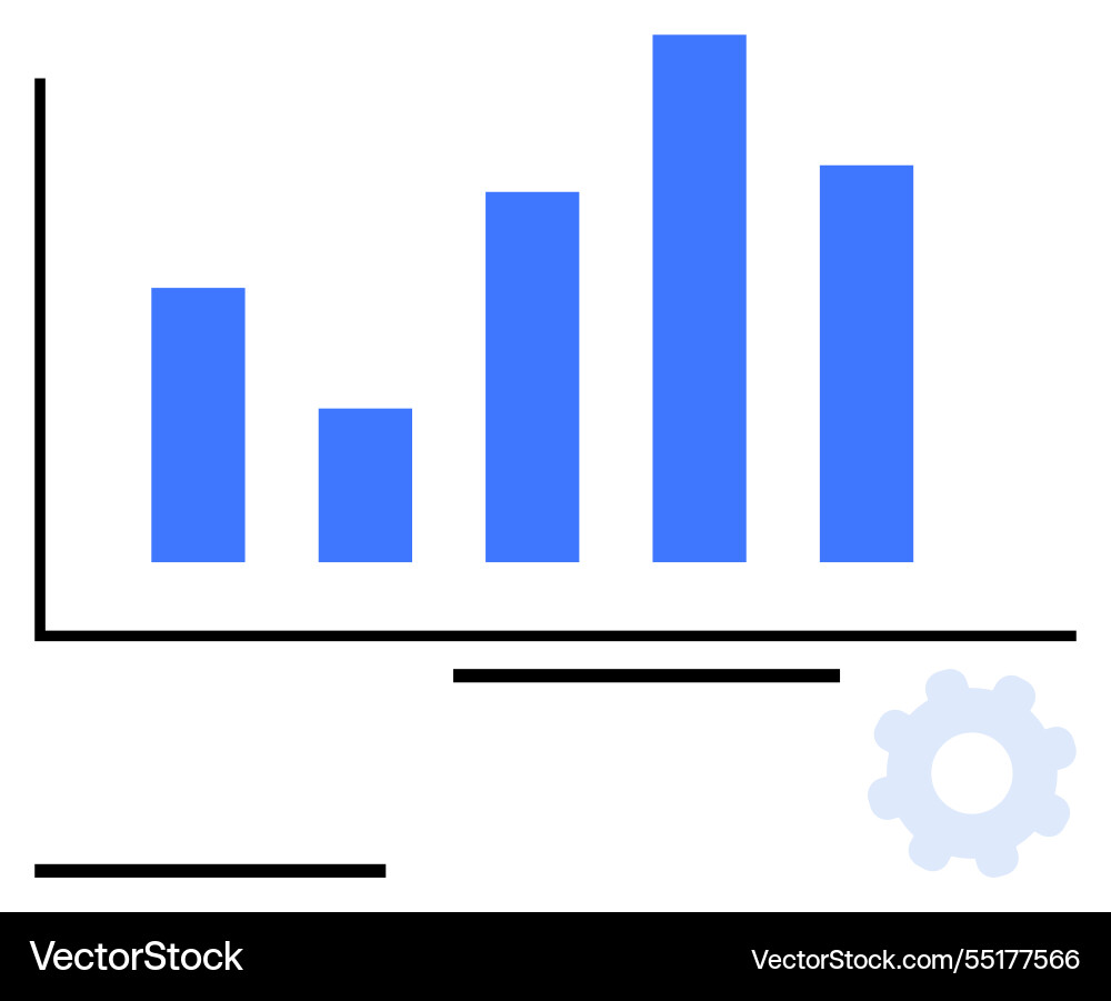 Blue bar chart with gears representing data Vector Image
