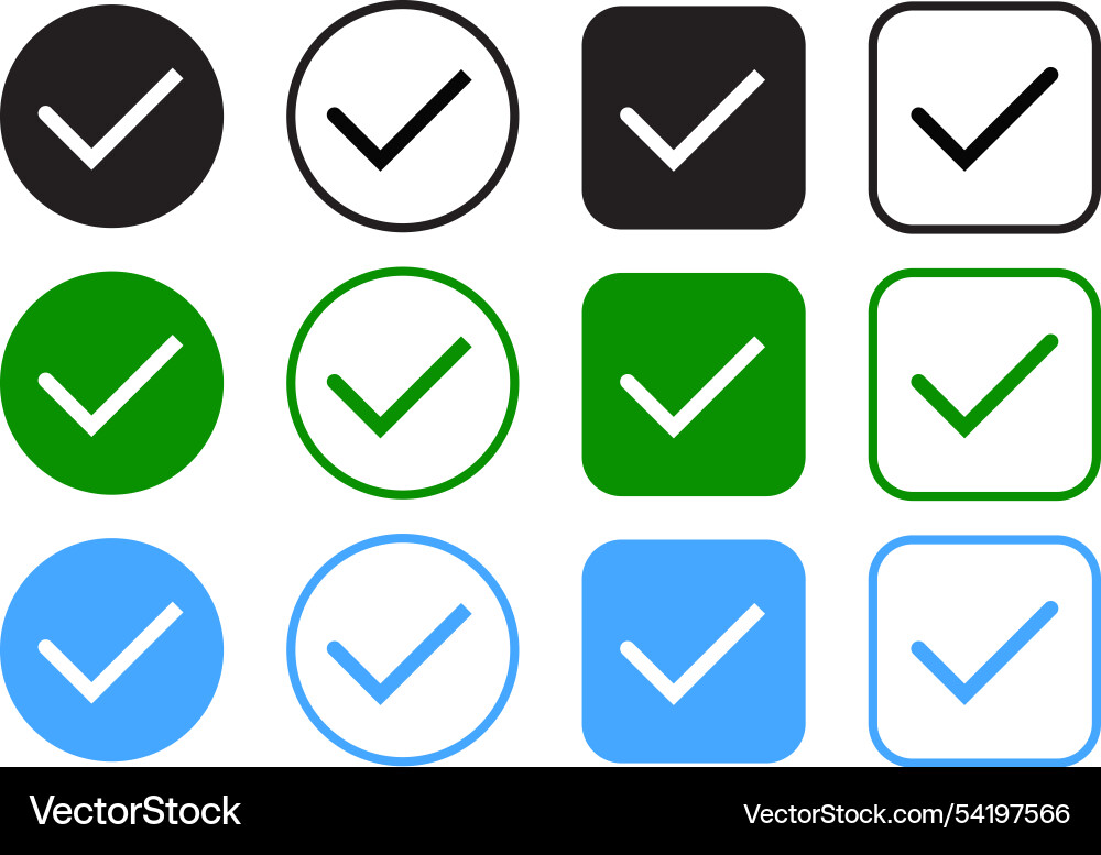 Checkmark icon set checkbox sign approved check vector image