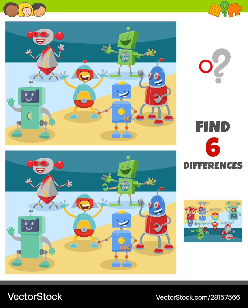 Differences game with fantasy robots characters Differences game with fantasy robots characters vector image