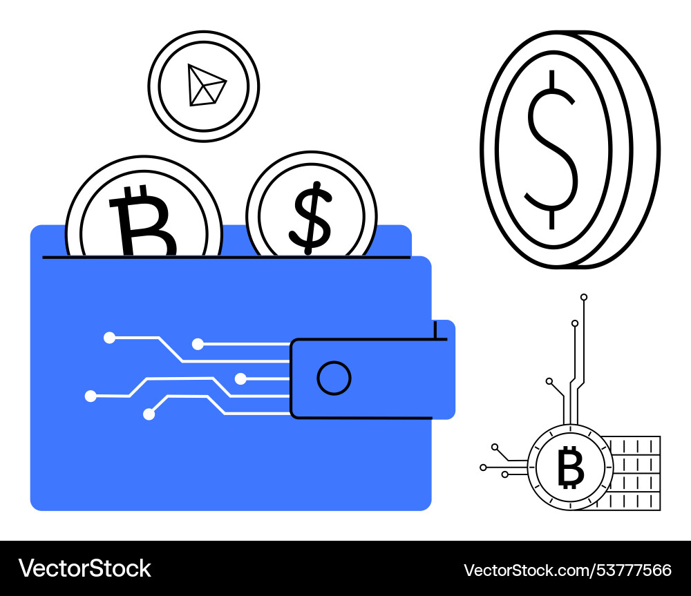 Digital wallet with bitcoin smart contract Digital wallet with bitcoin smart contract vector image