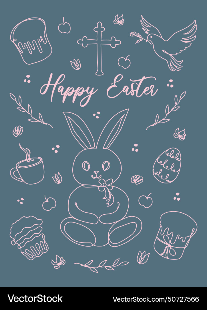 Easter set in continuous one line style vector image