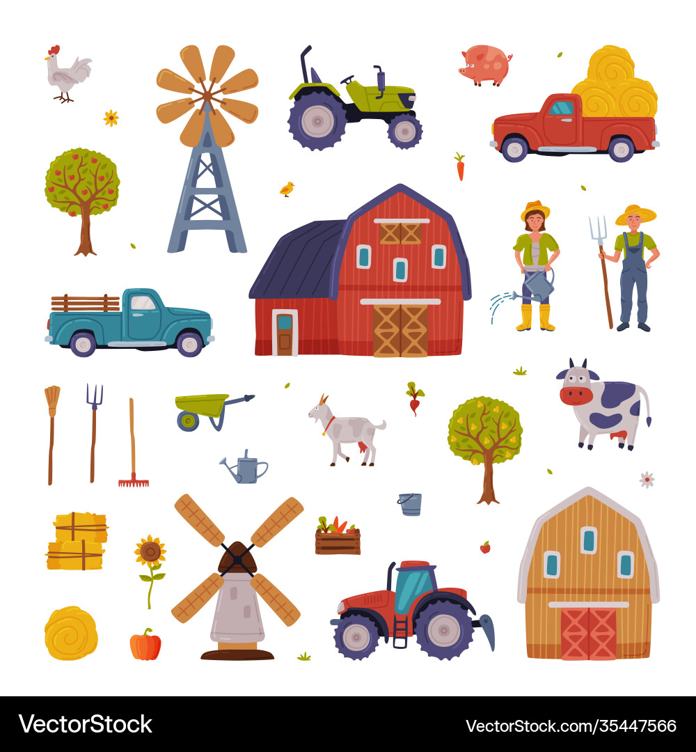 Farm Buildings & Agricultural Objects Vector Image