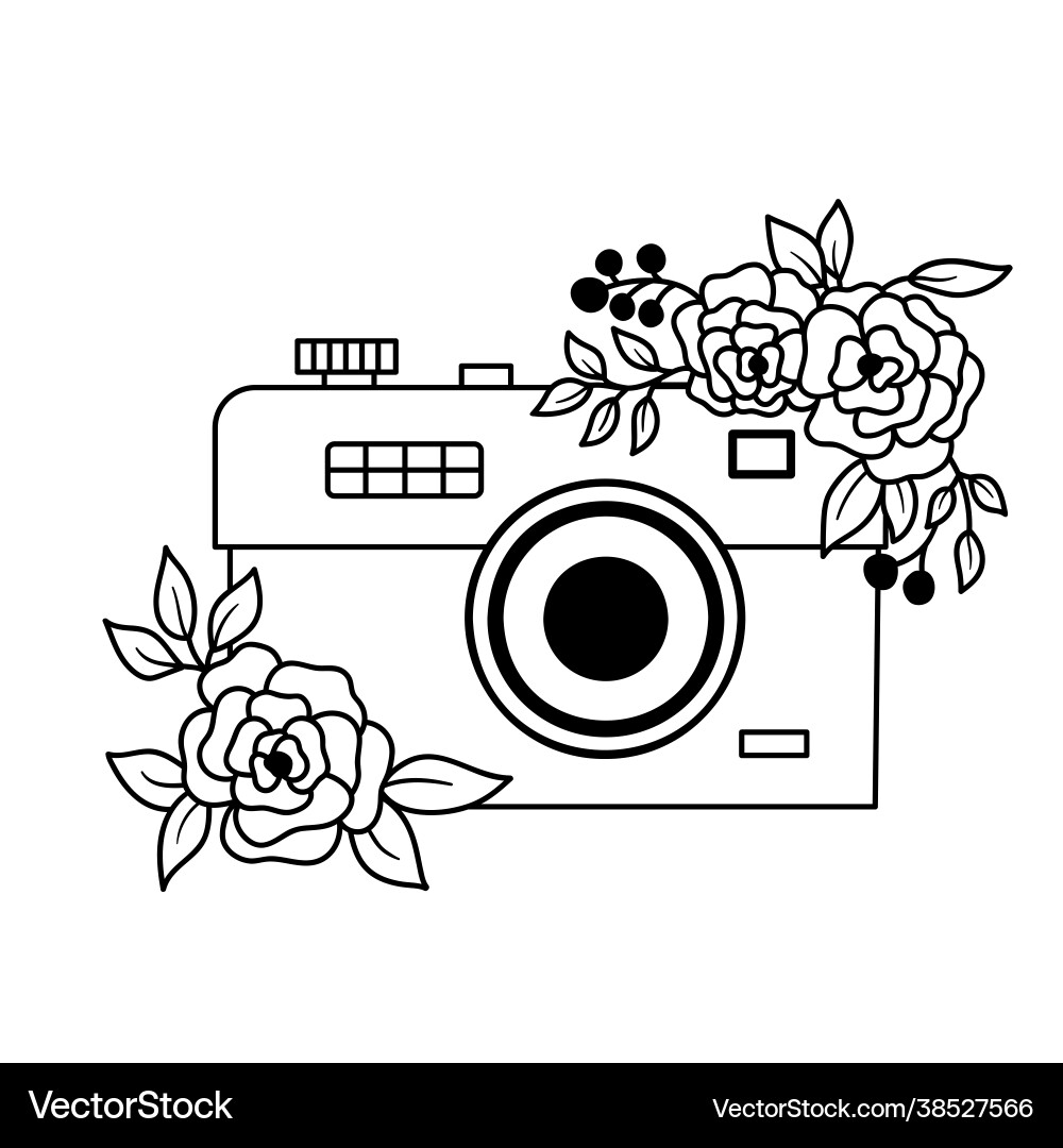 Retro Camera with Floral Bouquet Vector Image