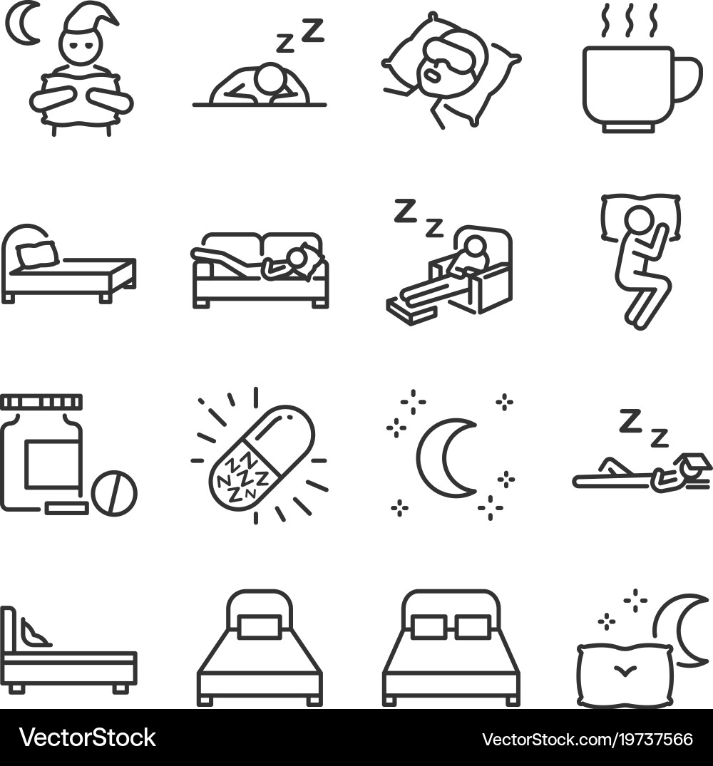 Sleep Icon Set - Bed & Rest vector image