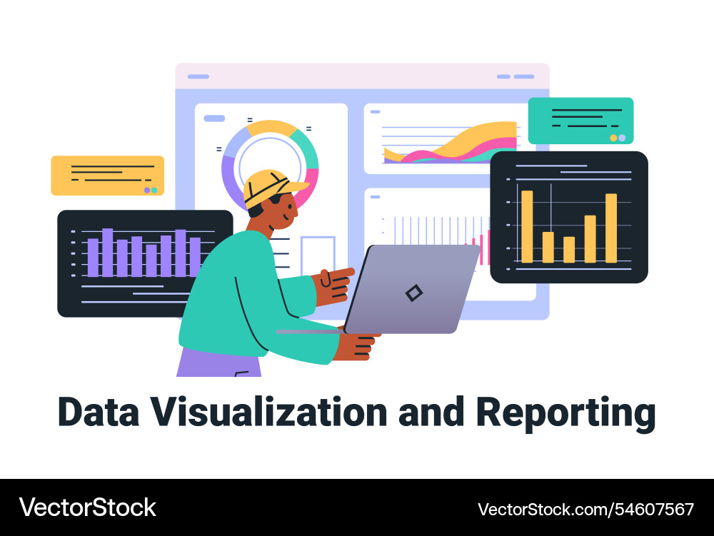 Data visualization concept with person analyzing Data visualization concept with person analyzing vector image