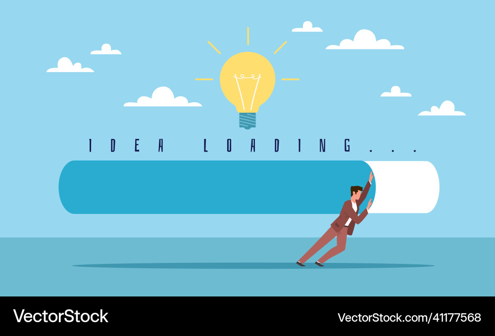 Idea upload progress businessman pushes load line Idea upload progress businessman pushes load line vector image