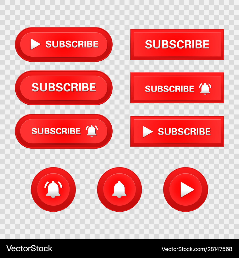 Subscribe button icon set red realistic switch vector image