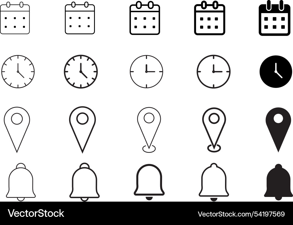 Date time location notification icon set address vector image