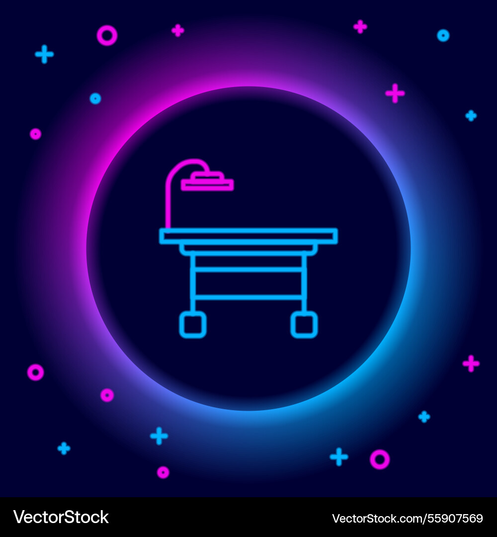 Glowing neon line operating table icon isolated Glowing neon line operating table icon isolated Vector Image