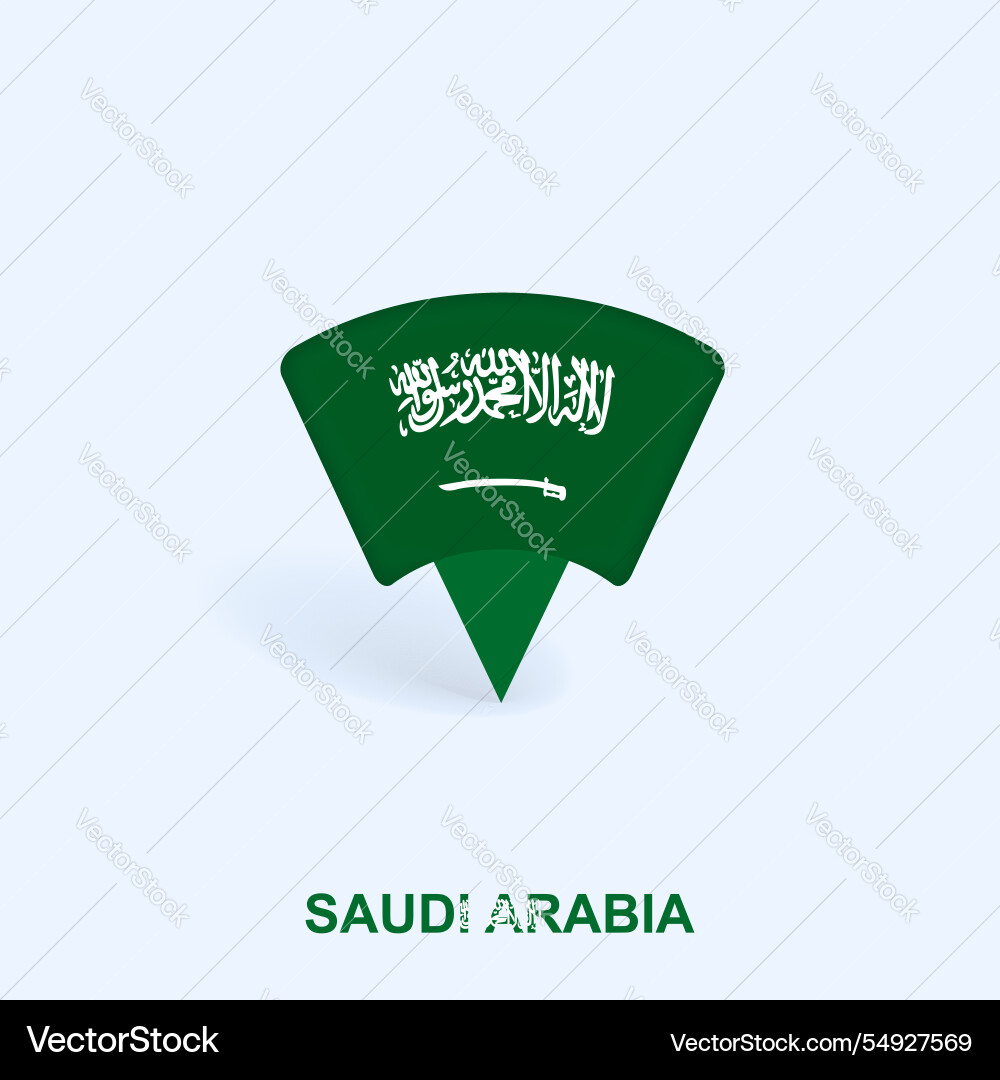 Saudi arabia flag map pointer design with shadow vector image