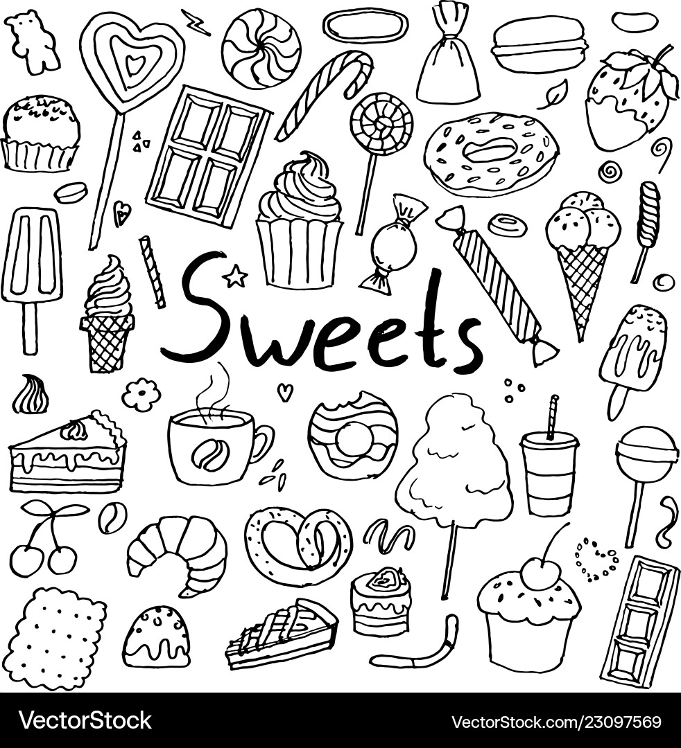 Set of hand drawn doodle sweets Set of hand drawn doodle sweets vector image
