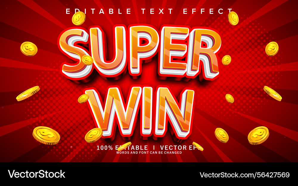 Super win 3d text effect with modern style design vector image