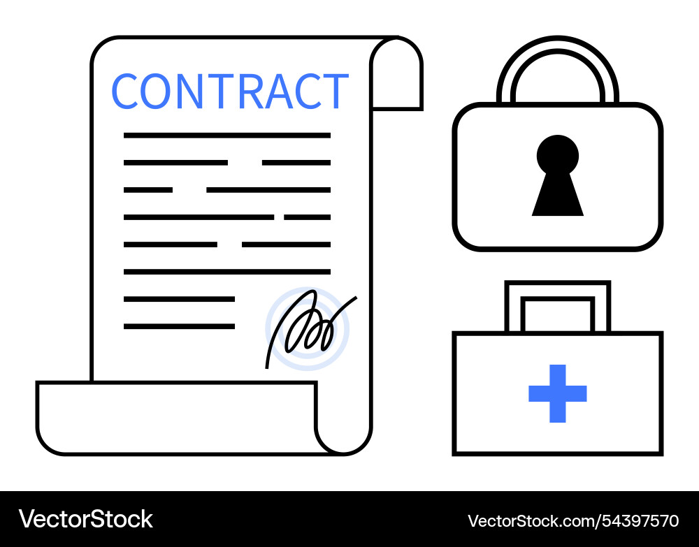 Contract document with signature security lock Contract document with signature security lock vector image