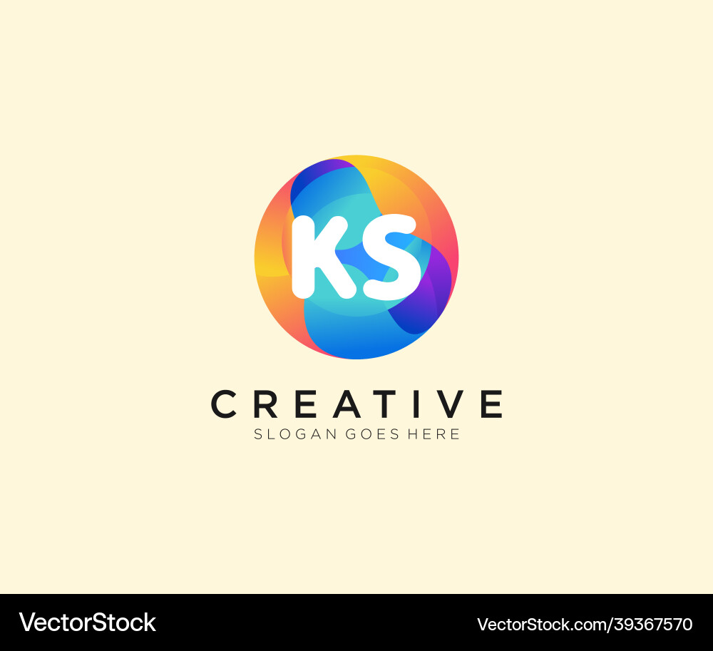 Ks initial logo with colorful circle template vector image