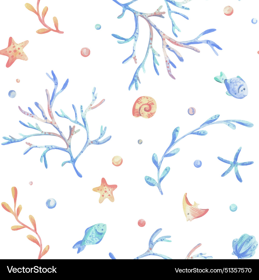 Sea corals algae shells starfish fish Royalty Free Vector
