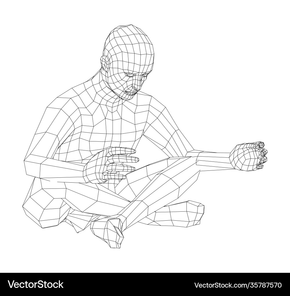 Wireframe man relaxing in lotus position Wireframe man relaxing in lotus position vector image