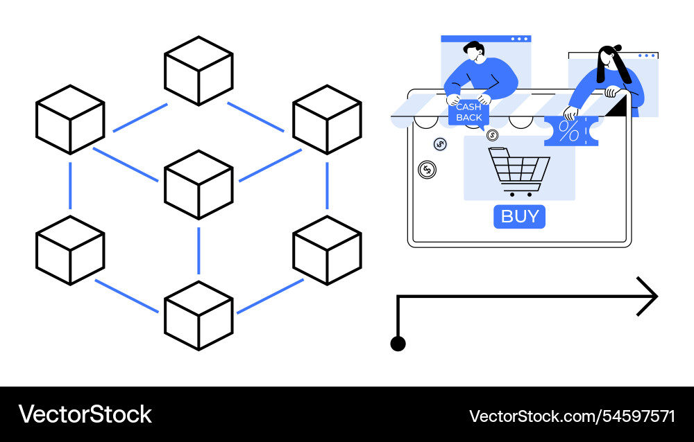 Blockchain-based online shopping with secure Blockchain-based online shopping with secure vector image