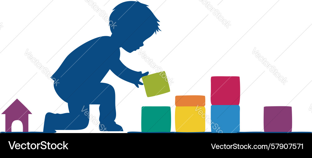 Child playing with colorful building blocks Vector Image