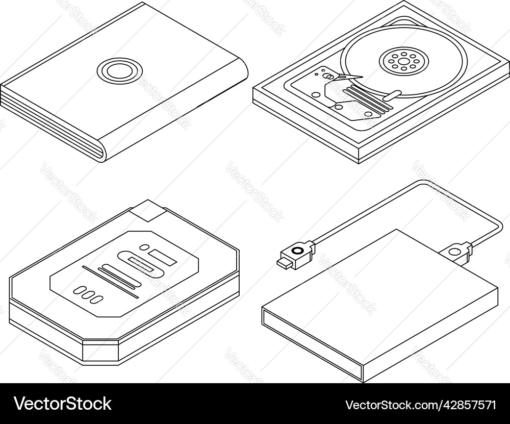Hard disk icons set outine Hard disk icons set outine vector image