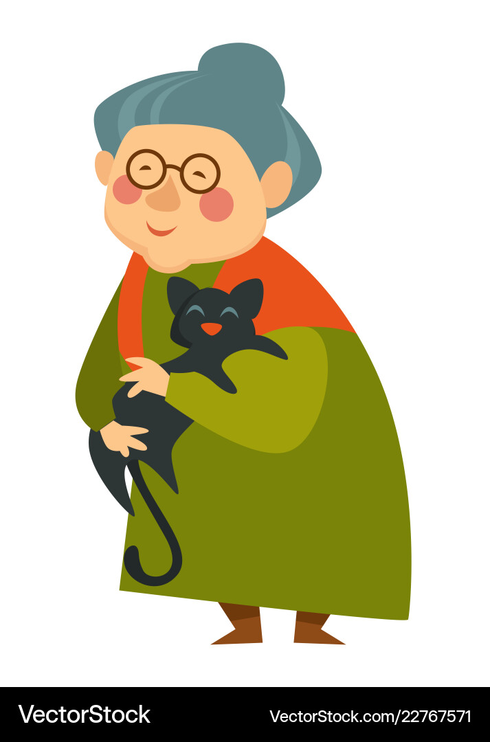 Old woman cuddling cat pensioner lady happy Old woman cuddling cat pensioner lady happy vector image