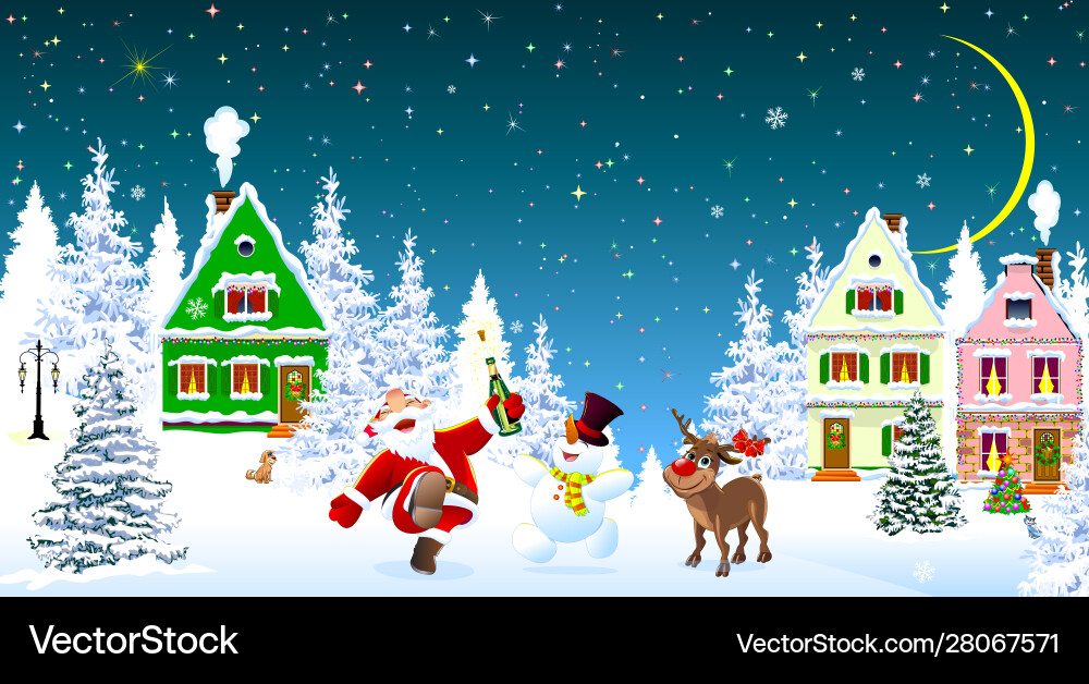Santa claus snowman deer feiern Weihnachten 1 Santa claus snowman deer feiern Weihnachten 1 vektorbild