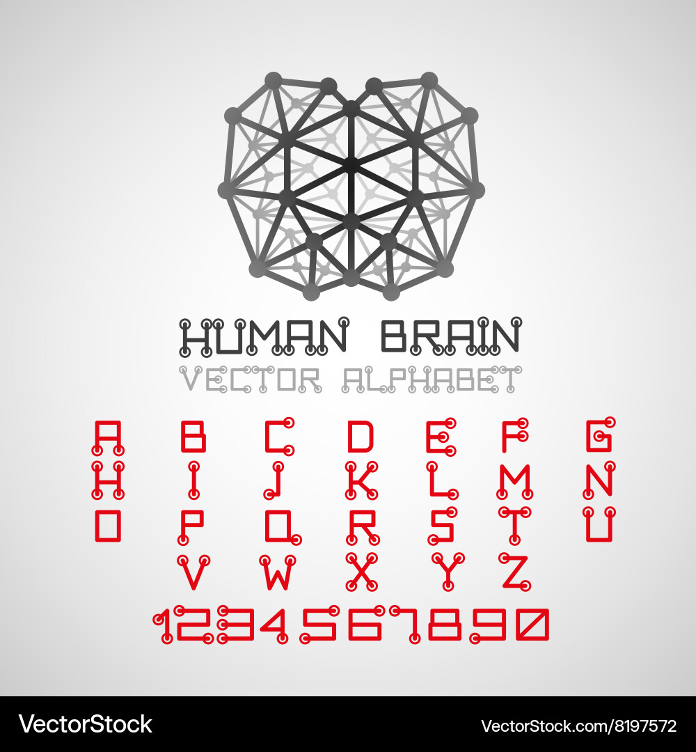 Brain style technical alphabet font set vector image