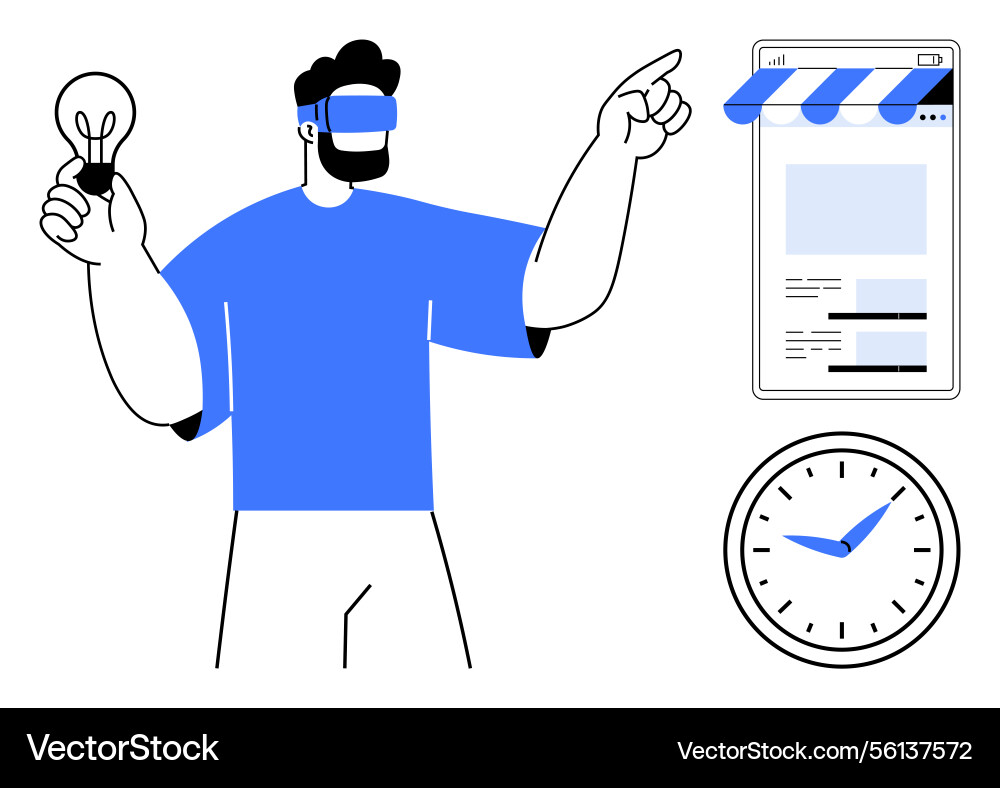 Man wearing vr headset brainstorms design concepts Vector Image