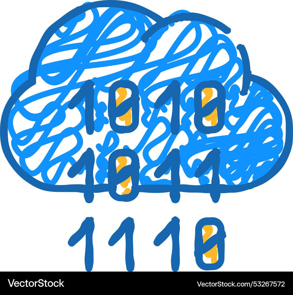 Programmierung binärer Code Cloud-Speicher-Symbol doodle Vektorbild