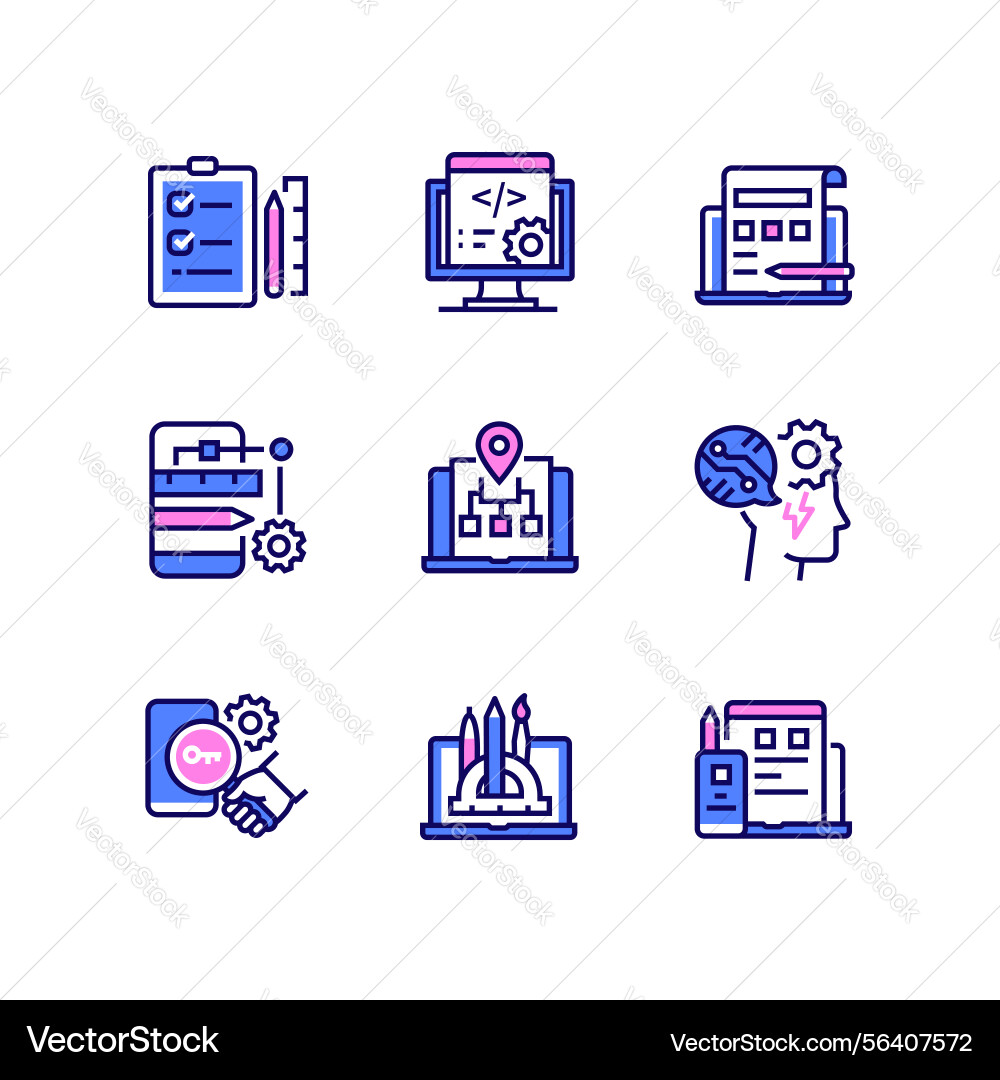 Programming - modern line art style icons set Programming - modern line art style icons set vector image
