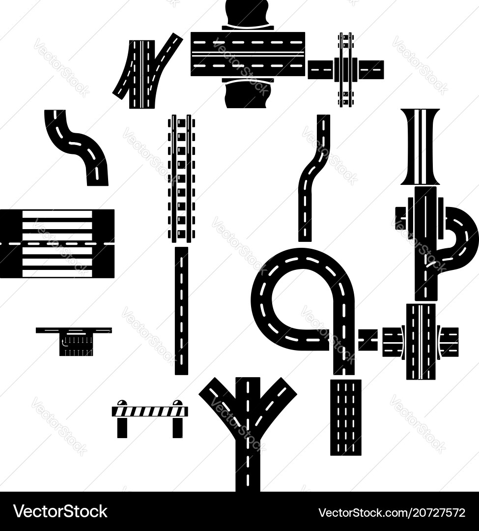 Road parts constructor icons set simple style vector image